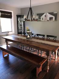 Farmhouse Table And Bench Turned 3 75 Legs 2 Thick Tabletop And Bench Seat Www Braunfarmtables Com Farmhouse Table Barnwood Furniture Reclaimed Barn Wood