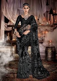 Black Net And Silk Designer Saree For Wedding Reception Or Cocktail Party Drezzling Party Wear Sarees Saree Designs Bridal Sarees Online
