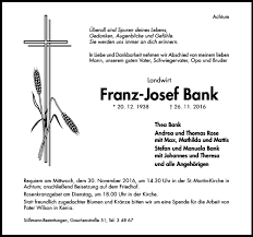 7 people named josef banks living in the us. Traueranzeigen Von Franz Josef Bank Trauerportal Hildesheimer Allgemeine Zeitung