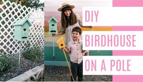 Make this easy and inexpensive diy bird feeder pole and hang it on your deck so that you can see the birds eating right out your window. Diy Birdhouse On A Pole At Home With Ashley