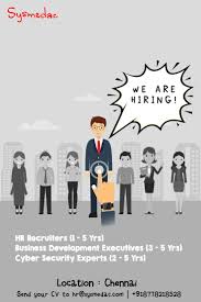 We Are Hiring Chennai Positions Hr Bde Cybersecurityexperts Send Your Cv To Hr Sysmedac Com For More Detai Hr Jobs Business Development Development