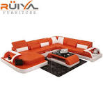 Conjuntos de Sala de Estar de Estilo Europeu com Design Exclusivo Sofá  Moderno Laranja Extralongo em Couro Usado