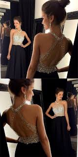 Halt Beaded Black Chiffon Open Back Elegant Formal Prom Dresses Evening Dress Party Dress Pd0683 Elegant Formal Prom Dresses Black Prom Dresses Prom Dresses Long