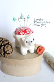 Pincushion Cup Quot My Little Polar Bear Quot Omamawolf Handmade Sculpture In Polymer Clay With Hand Sewn Cott Clay Crafts Pin Cushions Polymer Clay Crafts