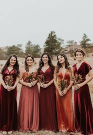 24 Rustic Rust Wedding Color Ideas In 2020 Fall Bridesmaid Dresses Velvet Bridesmaid Dresses Fall Bridesmaids