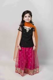 Black And Orange Dress Pakistani Shocking Pink And Black Lehnga Choli With Orange Dupatta Latest Kids Eid Dresses For Little Girls Kids Fashion Dress Kids Dress Collection Little Girl Dresses