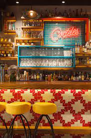 Hcreates A Bright And Playful Refit Of The Popular Mexican Cantina Pops Of Pink Peacock G Bar Interior Design Cafe Interior Design Mexican Restaurant Decor