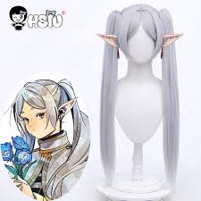 Hsiu Silvergray Long Double Ponytail Wig For Frieren Anime Cosplay 