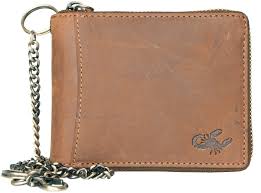 Men S Rfid Metal Zip Around Genuine Leather Wallet With Chain One Size Brown Amazon Co Uk Luggage