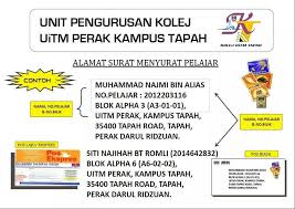 Maybe you would like to learn more about one of these? Mpp Uitm Cawangan Perak On Twitter Alamat Surat Menyurat Ke Kolej Kediaman Uitm Tapah Http T Co M2gqxwura8