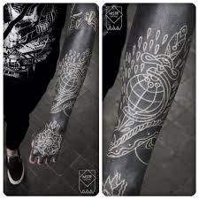 Two Black Layers And Two White Large Cover Up Blast Over Tattoo Black White Tattoos Black Tattoos