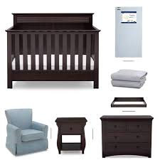 Crib Furniture 7 Piece Nursery Set With Crib Mattress Convertible Crib Dresser Nightstand Glider Chair Changing Top Crib Sheets Serta Fall River Brown Baby Blue Amazon In Home Kitchen