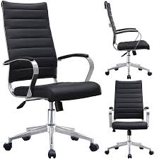 Mid Century Modern Ergonomic Executive Office Chair Mid Back With Arms Pu Leather Tilt Adjustable Height Wheels Swivel Black Overstock 23552339