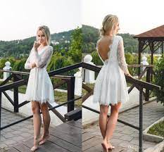 2019 New Short A Line Lace Summer Wedding Dresses Cheap V Neck Backless Long Sleeve Wedding Bridal Gowns Beach Wedding Dress Bridal Shops From Babylovedress 7 Backless Bridal Gowns Summer Wedding