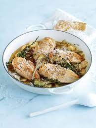 A collection of dinner party menu ideas including holiday entertaining to budget friendly options. Chicken In White Wine With Lemon Potatoes Donna Hay