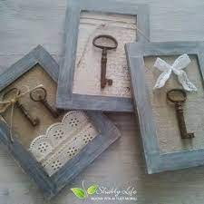 Tre Quadretti Con Chiavi Cornici Shabby Chic Cornici Artigianali Accessori Per La Decorazione Della Casa