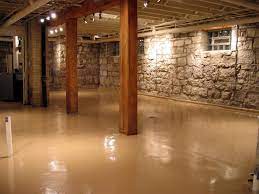 My basement is unfinished just cement floor and walls with an open ceiling. Paint Concrete Basement Floor Ideas Plus Ceiling Beige Instead Of White Or Black Would Look Good With Wood Accent Wall Basement Painting Basement Floor