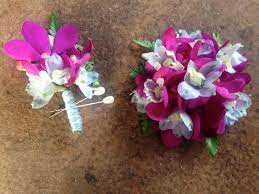 Matching Fuschia And White Corsage And Boutonniere Corsage And Boutonniere White Corsage Floral