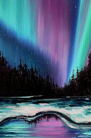 Christmas Painting Northern Lights Art Winter Landscape Aurora Etsy Aurora Borealis Art Northern Lights Painting Northern Lights Art
