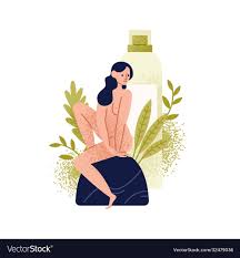 Naked woman sit on stone with giant bottle Vector Image