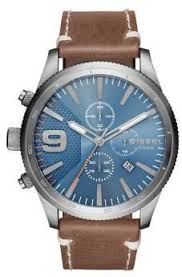 Diesel Advanced Rasp Chrono Stainless Steel Leather Strap Watch Brown Leather Strap Watch Diesel Watch Brown Leather Watch