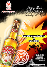 Happy Hour 6 30 11 30 Pm Saturday 9th August Buy 3 Desperados Beer Get 1 Free Desperado Beer Bier Tequila