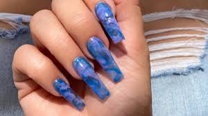 These designs include different shades like pink, white, black, blue, glitter acrylic nails are especially for people who feel like their nails never grow. Diy At Home Acrylic Nails Afforable Blue Purple Swirl Nail Art Youtube