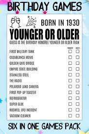 Birthday Trivia Games For Adults 90th Birthday Games 90th Birthday Game Printable Birthday Trivia Printable Games Bundle Younger Or Older 90 Birthday 500 In 2020 50th Birthday Games Birthday Games 30th Birthday Games