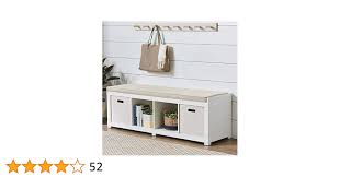Amazon.com: Comfortable Neutral Beige-Toned Faux Linen Upholstered Cushion  Organizer Bench (4-Cube, White) : Home & Kitchen