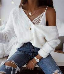 Trendy And Comfortable Winter Sweater Outfit Ideas You Should Copy Right Now Winter Outifts Winter Sweater Top Outfits Tank Top Outfits Cute Casual Outfits