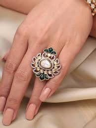 Emerald Leaf Kundan Ring