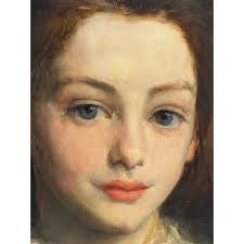 Late 19th Century British Oil Painting Portrait of a Young Lady Blue Dress  by George Percy Jacomb-Ho