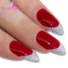 Order from nail superstore today for free shipping on orders over $99. False Nails Bling Art Red Silver Almond Stiletto Long Fake Acrylic Tips And Glue At 8 99 Gbp Only From Bling Art