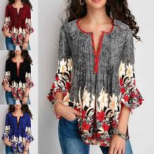 Дамска пролетно-есенна блуза с цветни мотиви и различни разцветки и  включително и по-големи размери - Badu.bg