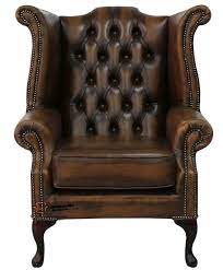 Maybe you would like to learn more about one of these? Chesterfield Armchair Queen Anne High Back Wing Chair Antique Tan Blue Leather For Sale Online Ebay