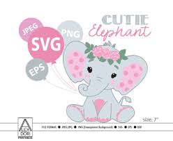 Download Svg Pink Girl Elephant For Baby Shower Diaper Raffle Roses Pink Gray Peanut