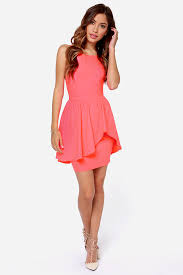 Save The Last Dance Neon Coral Dressat Lulus Com Pink Peplum Dress Coral Dress Dresses
