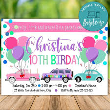 Template Free Quarantine Birthday Invitation Card Editable Pink Car Parade Birthday Invitation Instant Download Social Distancing Birthd In 2020 Birthday Invitations Diy Birthday Invitations 1st Birthday Invitations