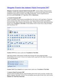 Salah satu toolbar yang berfungsi untuk memanipulasi teks dan gambar 28. Animasi Dan Transisi Pada Power Point Pdf