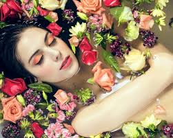 Bathe in Flowers, flowers, petals, bathe, woman, HD wallpaper