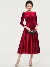 Velvet Tea Length Mother Of The Bride Dress With Sleeves Tea Length Dresses Formal Dresses With Sleeves Bride Dress