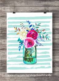 Spring Watercolor Flowers Bouquet Print Printable Art Watercolor Decor Art Print Mason Jar Floral Printable Wall Art Watercolor Stripes In 2020 Flower Art Watercolor Art Watercolor Flowers