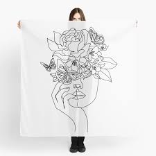 Flower In Woman Head Vector Line Illustration Line Drawing One Line Nature Face Nature Cosmetics Black And White Drawing Minimalist Prints Drawing Artwork