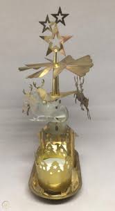 Vtg Brass Swedish Christmas Chime Santa Reindeer Carousel Tea Candle Klockspel 1909827285