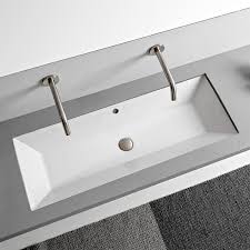 Small bathrooms can still be stylish with a narrow bathroom sink. Scarabeo 5137 By Nameek S Teorema 2 Rectangular White Ceramic Trough Undermount Sink Thebathoutlet