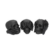 Iwazaru, who speaks no evil, covering its mouth.; Dark See No Hear No Speak No Evil Skulls S 3