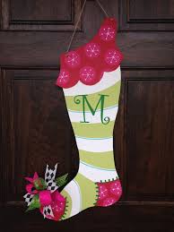 Hand Painted Christmas Stocking Wooden Door Hanger Christmas Door Hanger Christmas Stockings Christmas Monogram