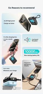 AWEI P23K 10000mAh Digital Display Mini Power Bank Built-In with Type-C +  iP Cables - Black