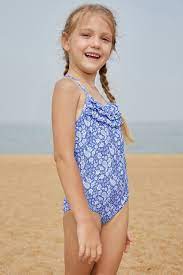 But little surfer girls will rock this tiffany blue suit. Blue White Paisley Print Little Girl Maillot With Ruffle Little Girl Bikini Kids Swimwear Girls Little Girl Swimsuits