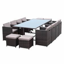 Salon De Jardin Vasto Chocolat Table En Resine Tressee 8 A 12 Places Fauteuils Encastrables Taille Ensemble Table Et Chaise Salon De Jardin Table De Jardin